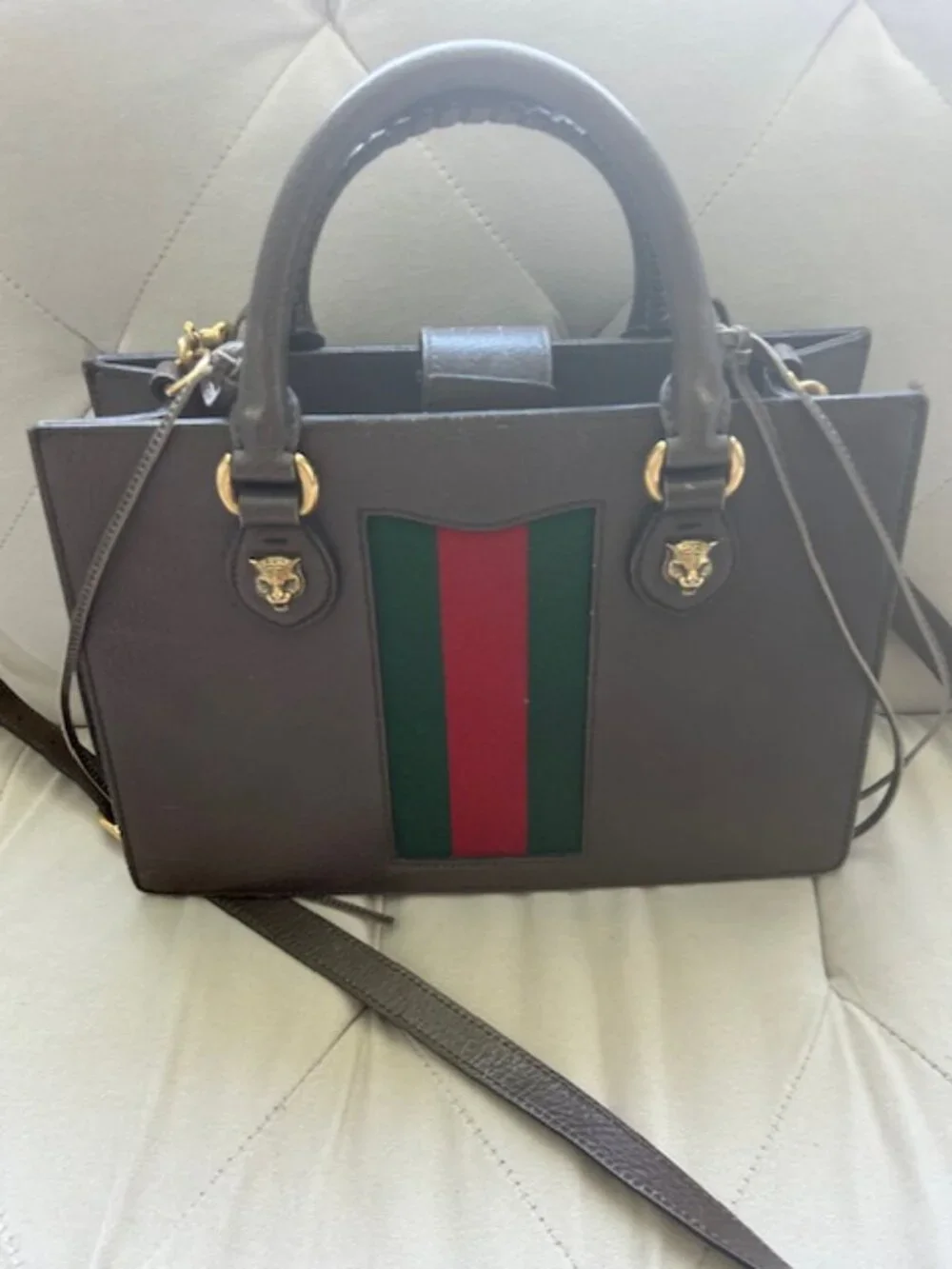 Gucci Animalier brown leather Web tiger-head bag